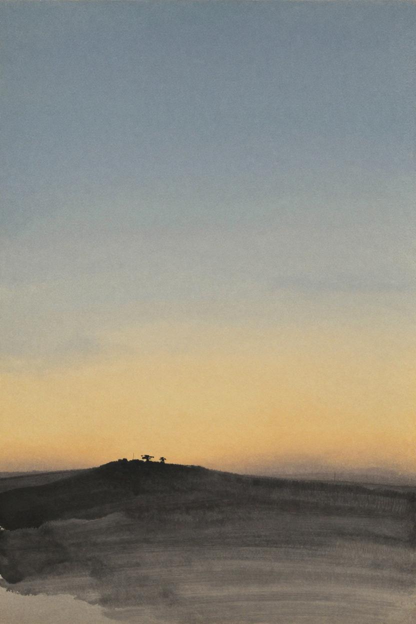 Ink-wash illustration of fading sunlight into an empty autumn dusk