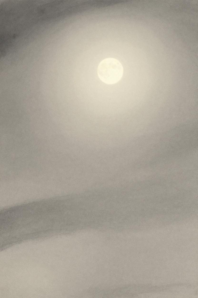 Ink-wash illustration of an autumn sky glowing with received moonlight